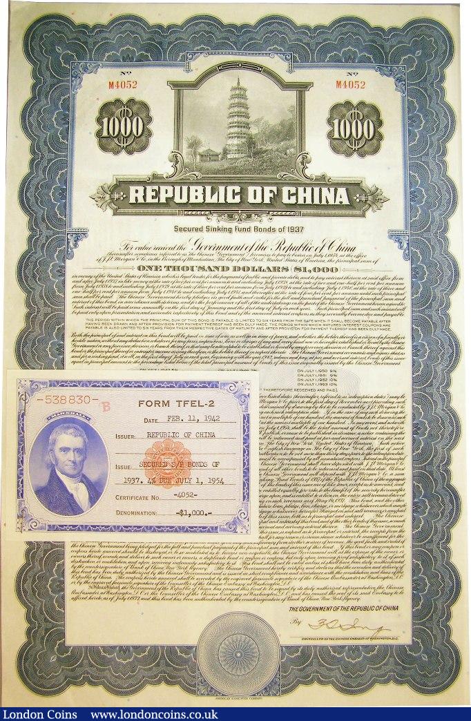 China Republic Of China Secured Sinking Fund Bonds Of 1937