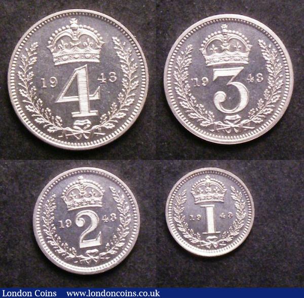 Maundy Set 1943 ESC 2560 A/UNC to UNC and lustrous the Threepence with a raised 'lump' in the fields caused in striking : English Coins : Auction 142 : Lot 2563