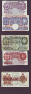 London Coins : A147 : Lot 30 : Bank of England in small folder (11) includes Beale white £5 dated 1950, Bradbury £1 Tre...