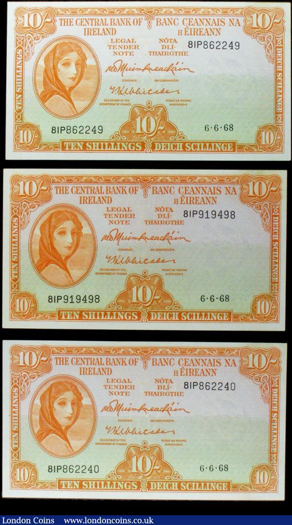 Ireland Republic Central Bank Lady Lavery 10 shillings (3) all dated 7.10.65 series 81P, Pick63a, faint stain top right edge, GEF to about UNC : World Banknotes : Auction 156 : Lot 193