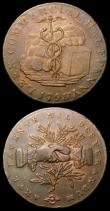 London Coins : A156 : Lot 666 : 18th Century Halfpennies Staffordshire (2) Stafford 1797 Castle/Cypher DH21 VF, Leek 1793 Cadaceus/H...