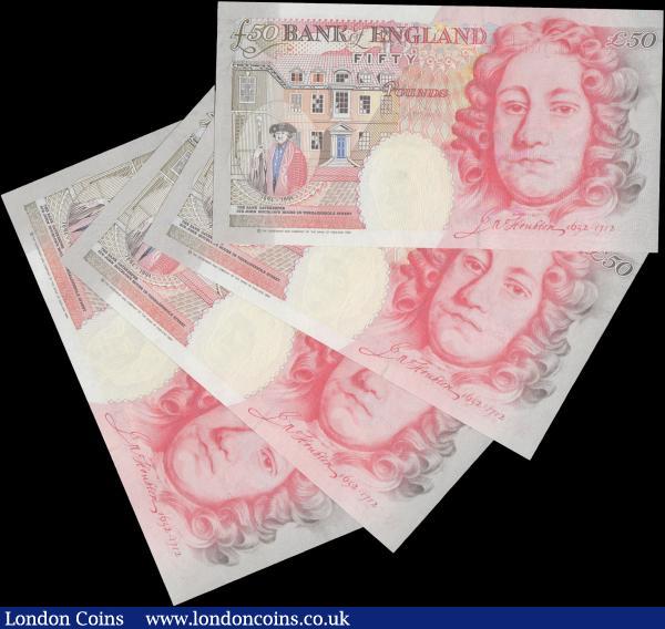 Fifty Pounds Kentfield B377 (4) issued 1994, all FIRST RUN notes with low serial numbers, prefix A01, Sir John Houblon on reverse, (Pick388a), Uncirculated : English Banknotes : Auction 161 : Lot 119