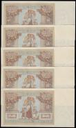 London Coins : A179 : Lot 174 : Poland 20 Zlotych 20.6.1931 Pick 73 (5) consecutive numbers DT. 5818402 to 5818406 Unc the 403 with ...