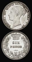 London Coins : A184 : Lot 1929 : Sixpences (2) 1850 5 struck over a higher 5, type as ESC 1695, Bull 3185 VF with some scratches, 187...