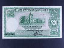 London Coins : A122 : Lot 570 : Scotland North of Scotland Bank £20 dated 1st July 1943 prefix JT, PickS646, light sta...