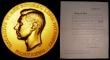 London Coins : A159 : Lot 411 : A Royal Society George VI medal 1945 by Royal Mint, 73mm diameter in 9 carat gold and weighing 298.1...