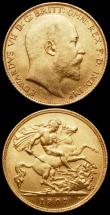 London Coins : A163 : Lot 1739 : Half Sovereigns a 3-coin set 1905 Marsh 508 VF/NVF, 1906 Marsh 509 Good Fine, 1907 Marsh 510 VF in a...