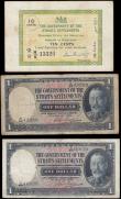 London Coins : A165 : Lot 1056 : Straits Settlements (3) comprising 10 Cents Pick 6c dated 08.08.1919 title Treasurer signature Pount...