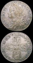 London Coins : A165 : Lot 3938 : Shilling 1758 ESC 1213, Bull 1735 EF and attractively toned, Sixpence 1757 ESC 1623, Bull 1764 EF th...