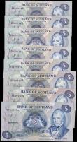 London Coins : A165 : Lot 781 : Scotland Bank of Scotland 5 Pounds (8) including Pick 112c (Calloway-Murphy BA 114c) Clydesmuir &...