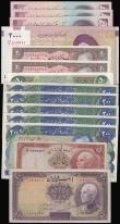 London Coins : A173 : Lot 156 : Iran 5 Rials AH1316 (1937) Pick 32 French Titles VG, 10 Rials AH1317 (1938) with blue date stamp rev...