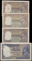 London Coins : A174 : Lot 102 : India (4) Ten Rupees 1937 issue, signature J.B.Taylor A97 662940 Pick 19a Fine with some pinholes an...