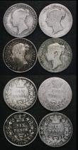 London Coins : A181 : Lot 2493 : Sixpences (8) 1864 serif 4, ESC 1713, Bull 3211, Davies 1065, Die Number 37 VG, 1865 ESC 1714, Bull ...