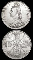 London Coins : A182 : Lot 2404 : Florin to Threepence (3) Florin 1887 Jubilee Head, Small J in J.E.B. ESC 868, Bull 2953, Davies 810 ...