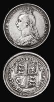 London Coins : A182 : Lot 3083 : Sixpences (2) 1887 Jubilee Head, Withdrawn type, J.E.B. on truncation ESC 1752B, Bull 3267, Davies 1...