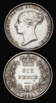 London Coins : A184 : Lot 1929 : Sixpences (2) 1850 5 struck over a higher 5, type as ESC 1695, Bull 3185 VF with some scratches, 187...