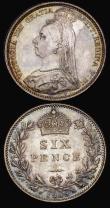 London Coins : A184 : Lot 1930 : Sixpences (2) 1887 Young Head ESC 1750, Bull 3262 UNC or very near so and lustrous, the obverse with...