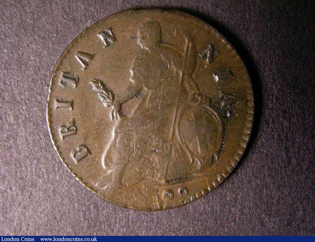 London Coins : A122 : Lot 1658 : Halfpenny 1699 Peck 689 unbarred A's in BRITANNIA About VF Very Rare (Peck recorded only 2 locations...