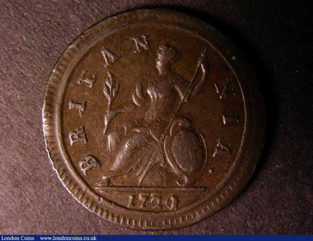 London Coins : A122 : Lot 1666 : Halfpenny 1721 1 over 0 Peck 796 GF/F, Ex-Nicholson collection 2003 item BN186