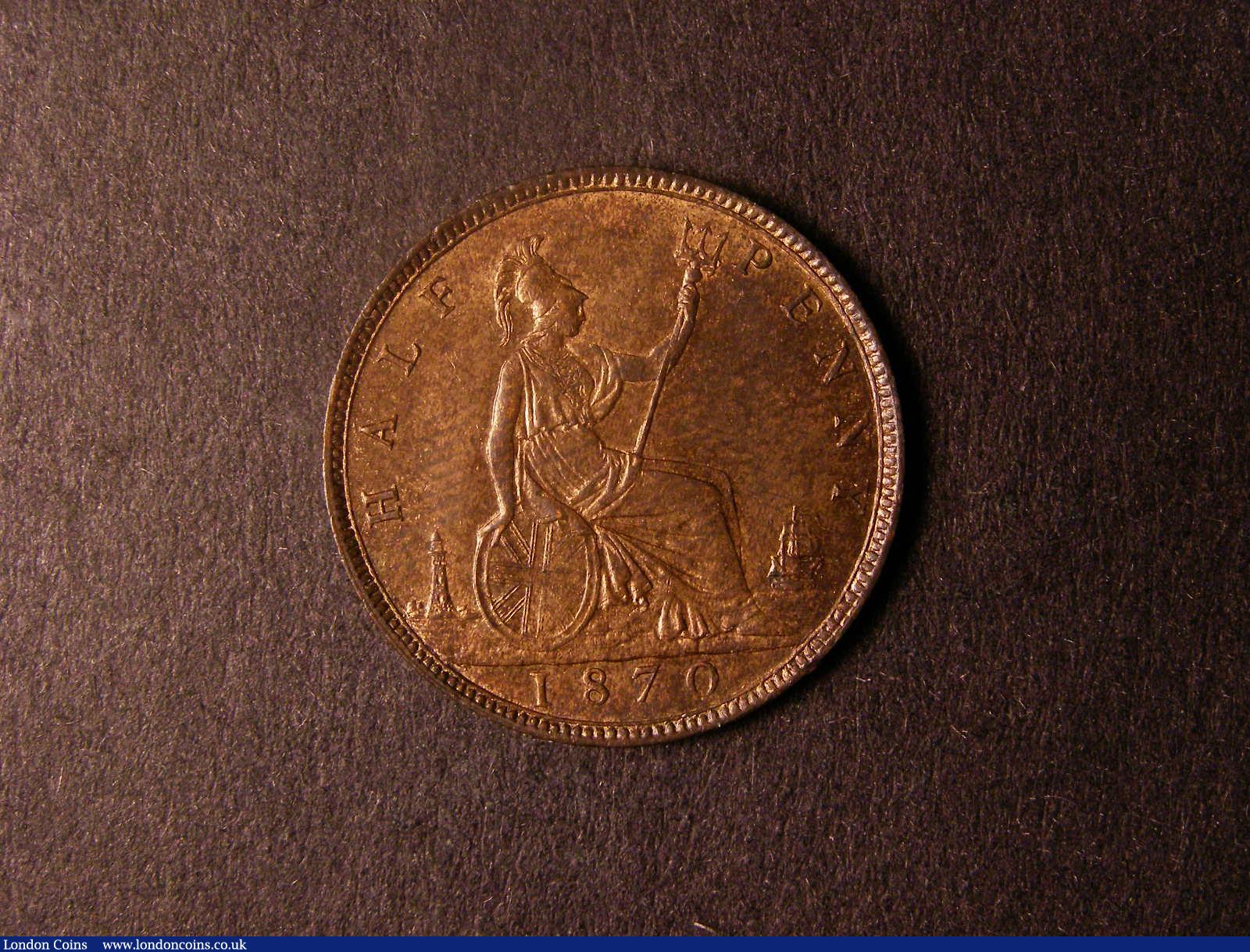 London Coins : A124 : Lot 2140 : Halfpenny 1870 Freeman 307 dies 7+G UNC with subdued lustre. Ex-Nicholson Collection (Item no.BN430)