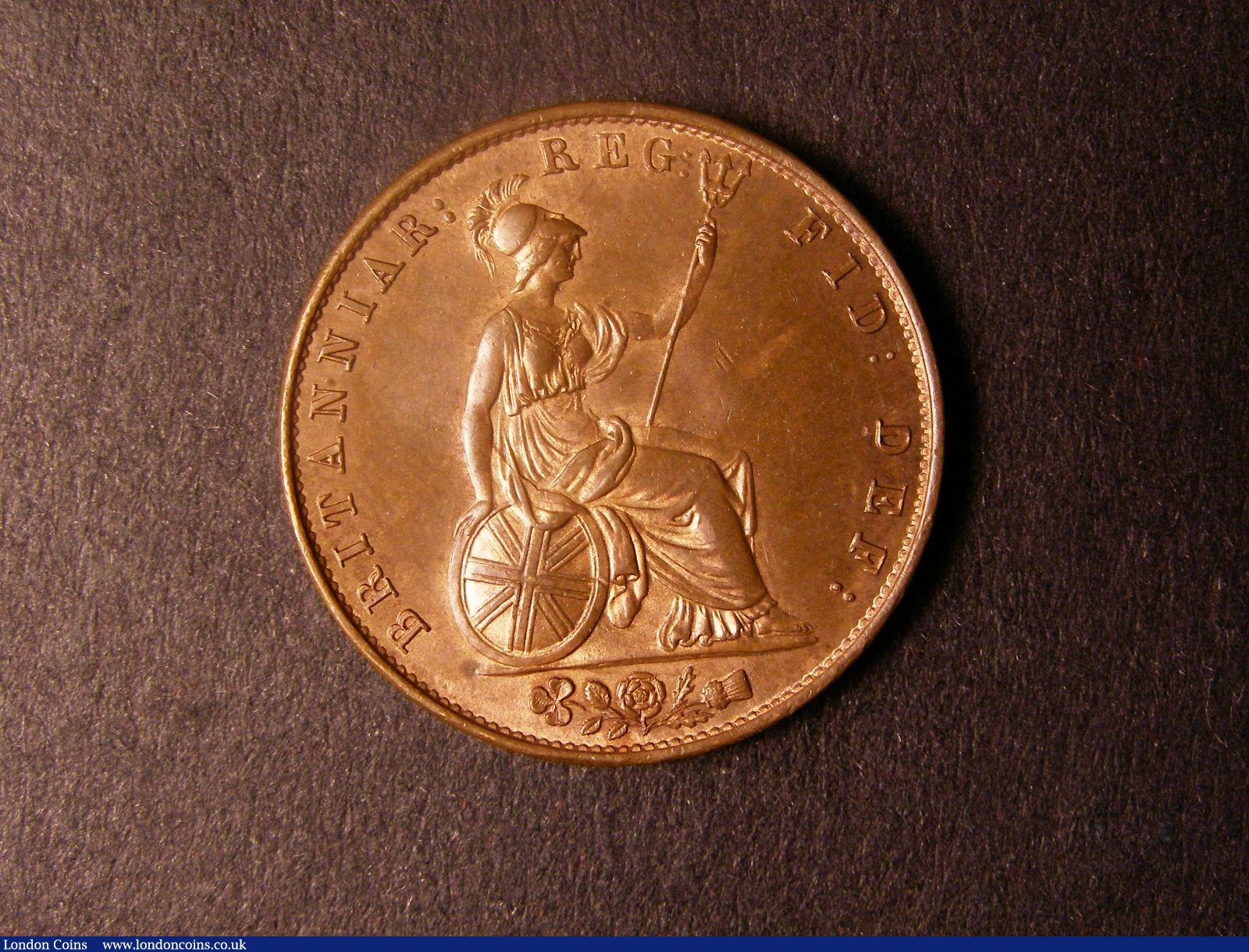 London Coins : A124 : Lot 516 : Halfpenny 1848 8 over 7 Peck 1532 lustrous UNC with a few flecks of toning