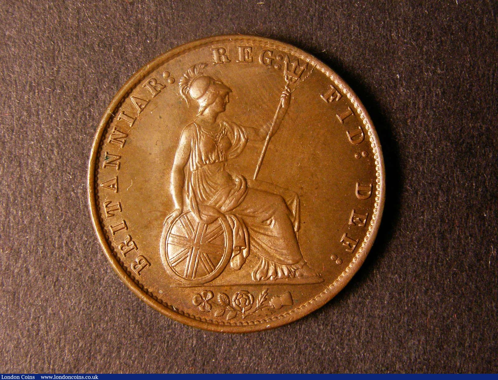 London Coins : A124 : Lot 531 : Halfpenny 1859 9 over 8 Peck 1550 A/UNC with lustre traces, some evidence of die stress on the o...