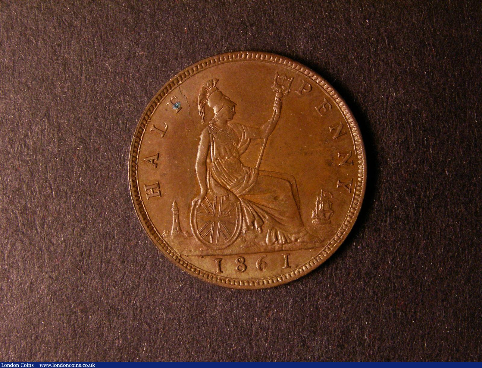 London Coins : A124 : Lot 548 : Halfpenny 1861 Freeman 275 dies 5+G (R16) approaching UNC with a pleasing tone one or two small surf...