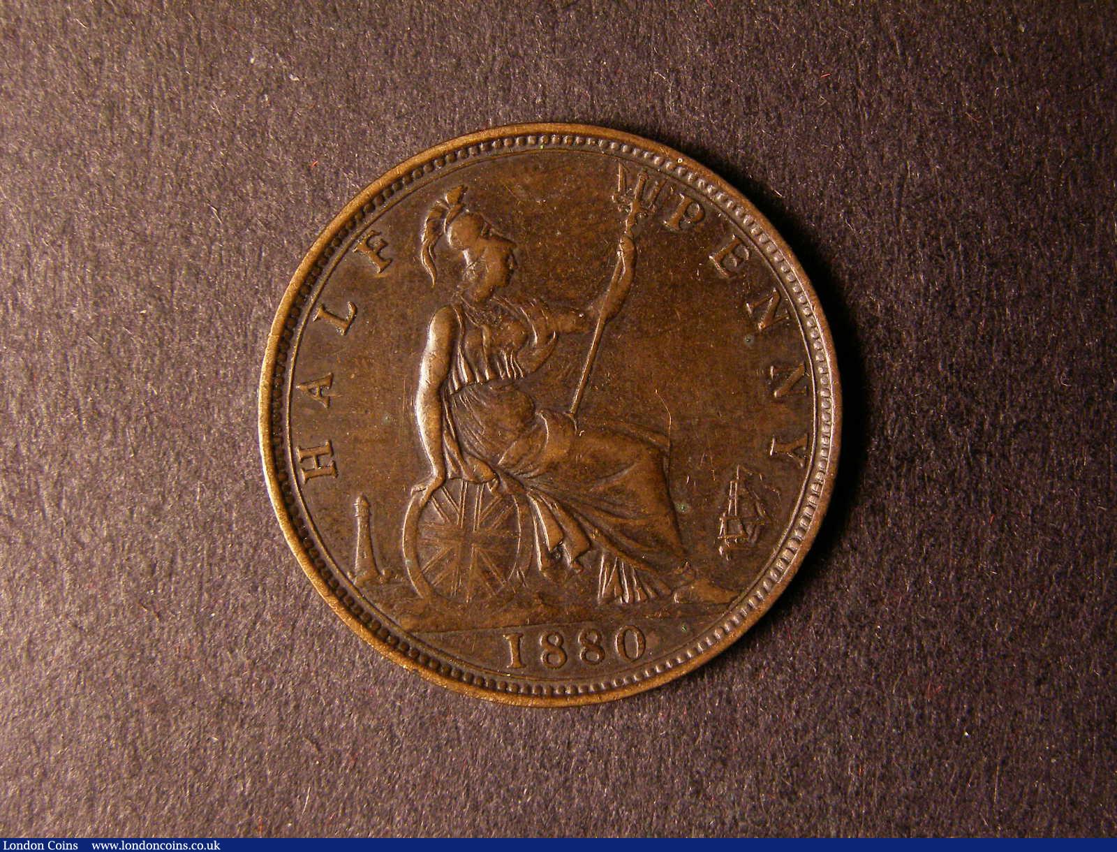 London Coins : A124 : Lot 597 : Halfpenny 1880 Freeman 341A dies 15*+P NVF and scarce