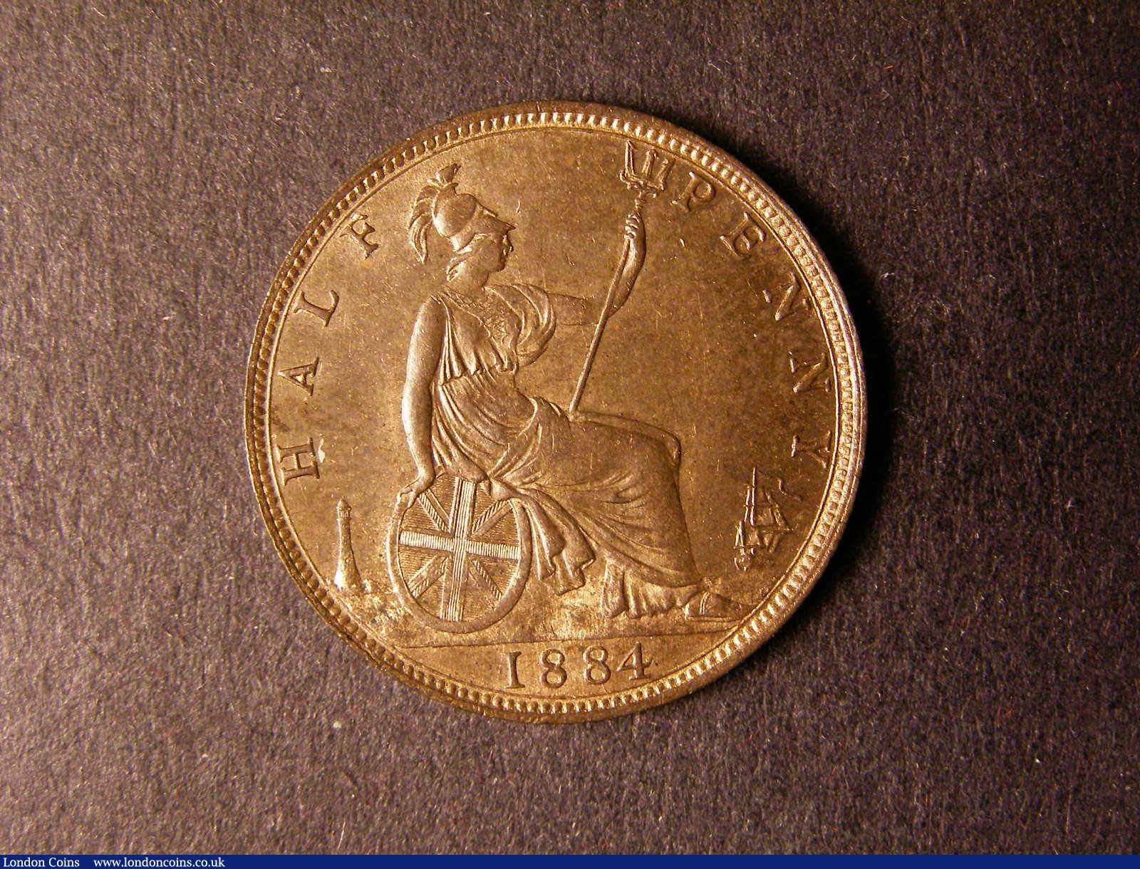 London Coins : A124 : Lot 605 : Halfpenny 1884 Freeman 352 dies 17+S Lustrous UNC with a small tone spot on the obverse rim