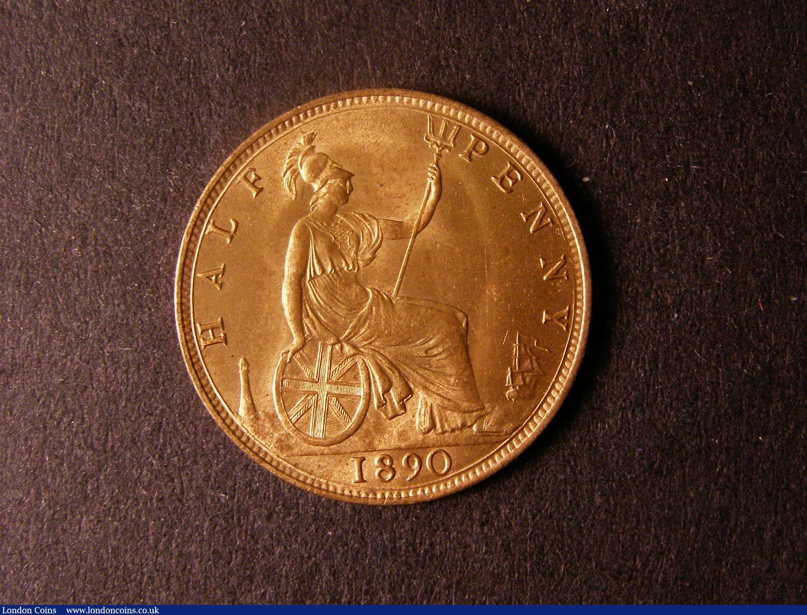 London Coins : A124 : Lot 611 : Halfpenny 1890 Freeman 362 dies 17+S UNC with subdued lustre