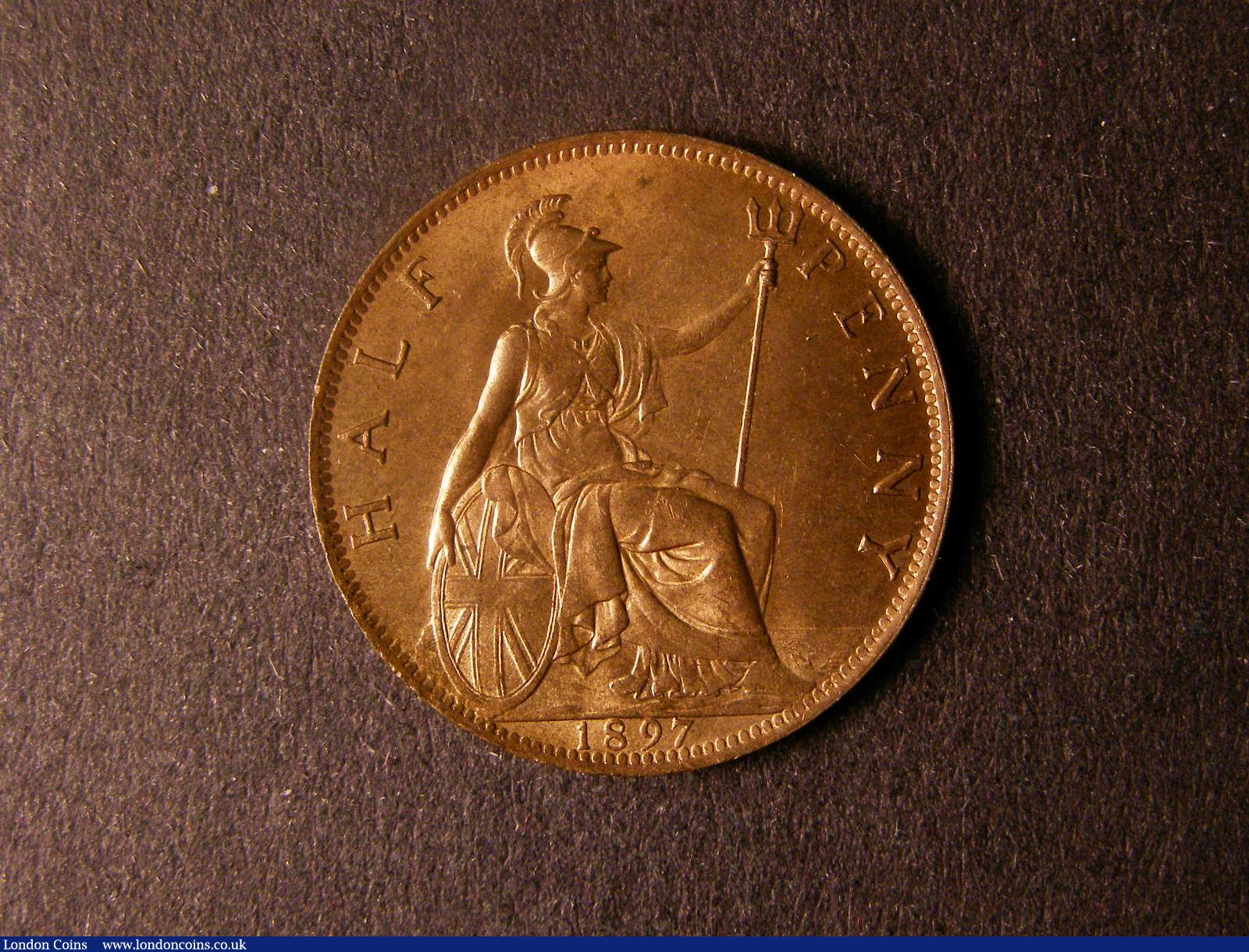 London Coins : A124 : Lot 619 : Halfpenny 1897 Freeman 373 dies 1+B UNC with subdued lustre