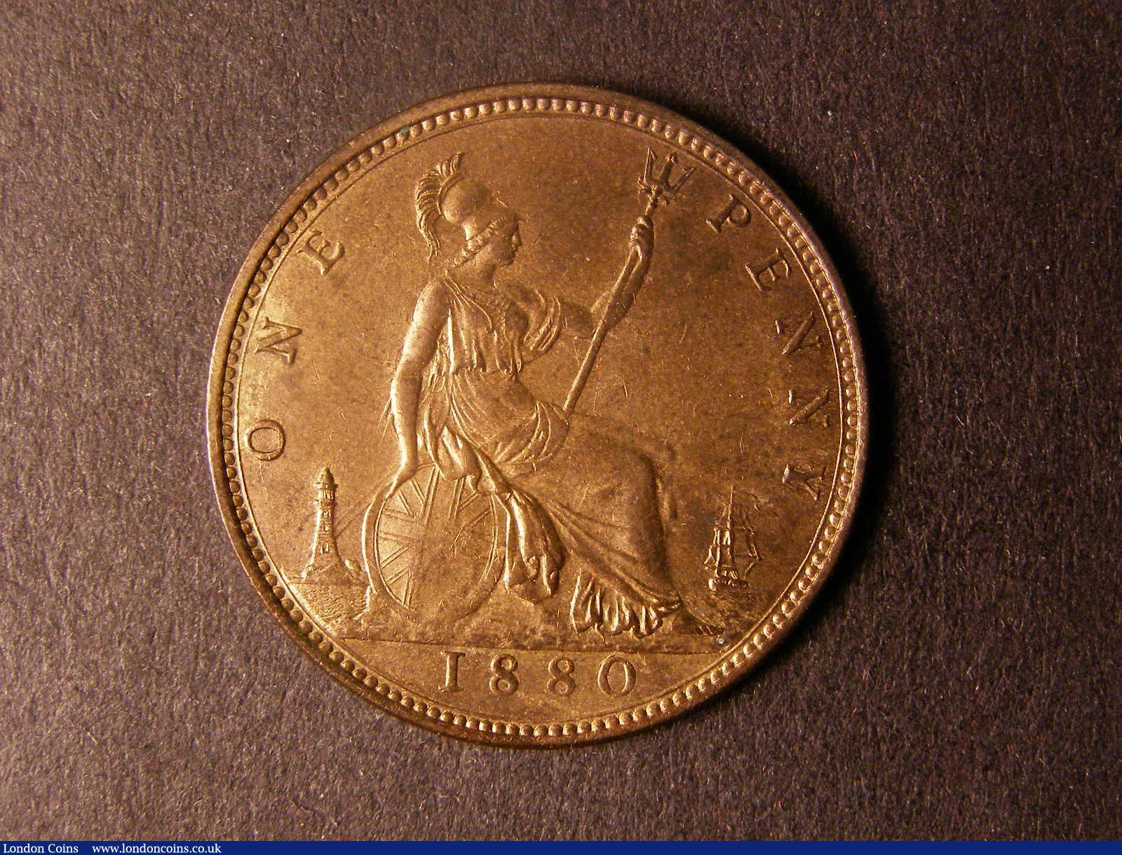 London Coins : A124 : Lot 749 : Penny 1880 Freeman 99 dies 9+J UNC with about 60% lustre