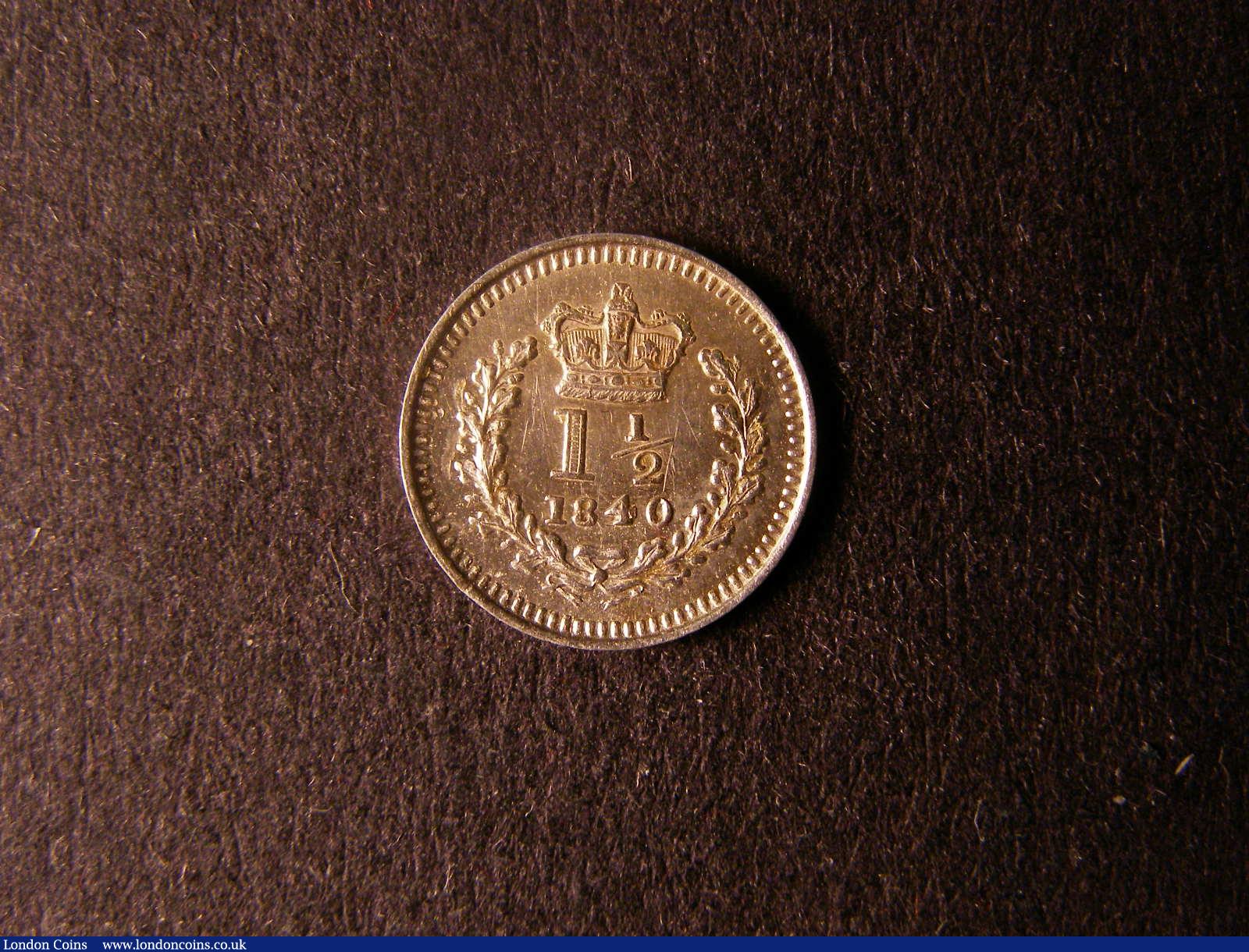 London Coins : A124 : Lot 973 : Threehalfpence 1840 ESC 2256 EF with a scratch on the reverse, Rare