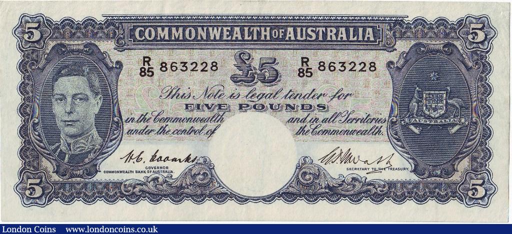 Australia £5 issued 1949, KGVI portrait prefix R/85, Coombs/Watt signature, Pick27c, pressed GVF-EF : World Banknotes : Auction 126 : Lot 214
