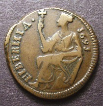 London Coins : A126 : Lot 512 : Ireland Farthing 1691 Limerick S.6595 Reversed N in HIBERNIA Fine 