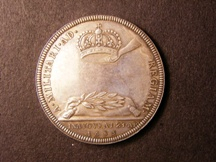 London Coins : A126 : Lot 649 : Coronation of James II 1685, 34mm, by J Roettiers rev. wreath on cushion and hand issuing fr...