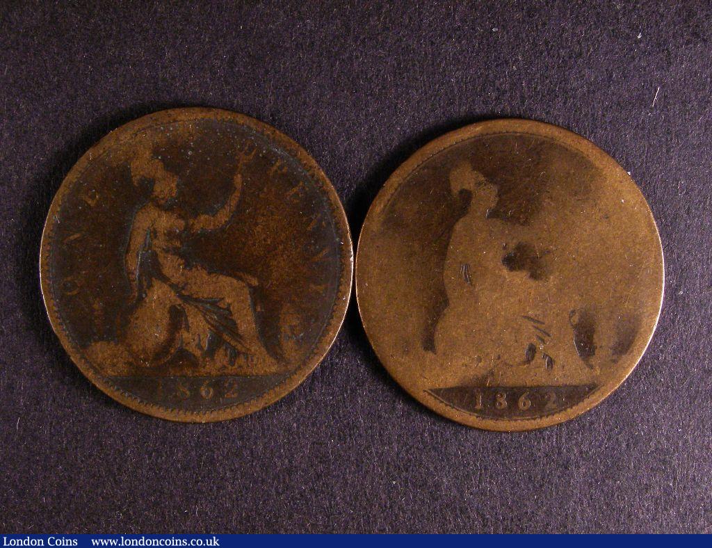 London Coins : A127 : Lot 1746 : Penny 1862 with Small Date Figures from the Halfpenny die Freeman 41 dies 6+G. Rated R18 by Freeman....