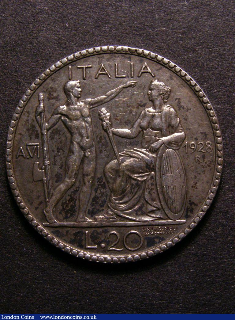 London Coins : A128 : Lot 1020 : Italy 20 Lira 1928R KM#69 VF/GVF with a few dark tone spots