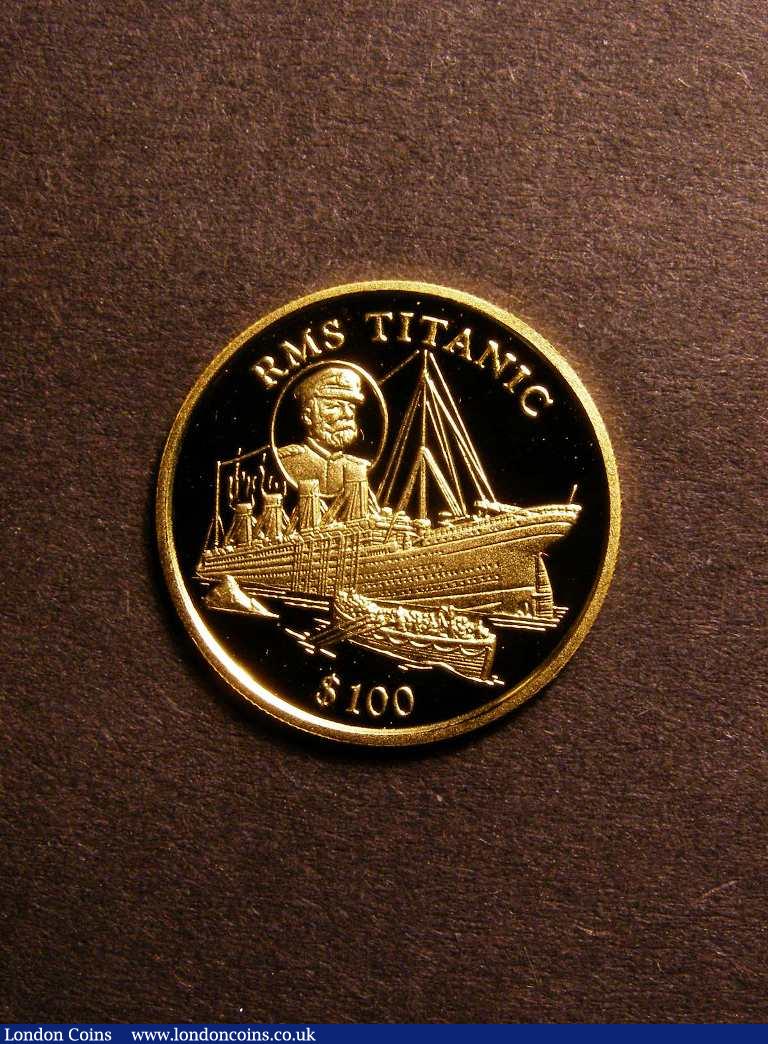 London Coins : A128 : Lot 1023 : Liberia 100 Dollars 1998 RMS Titanic Gold Proof FDC in capsule