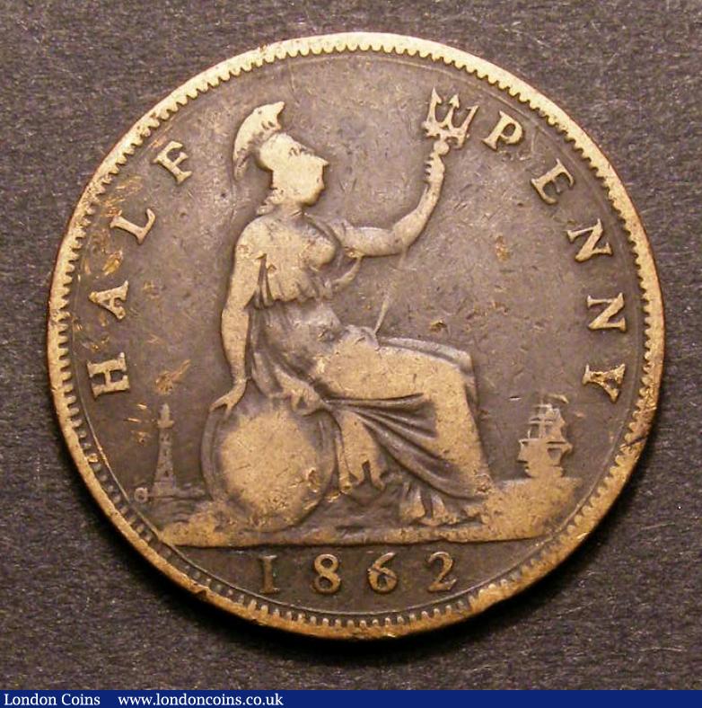 London Coins : A128 : Lot 1456 : Halfpenny 1862 Die Letter C Freeman 288A dies 7+F VG the variety very clear