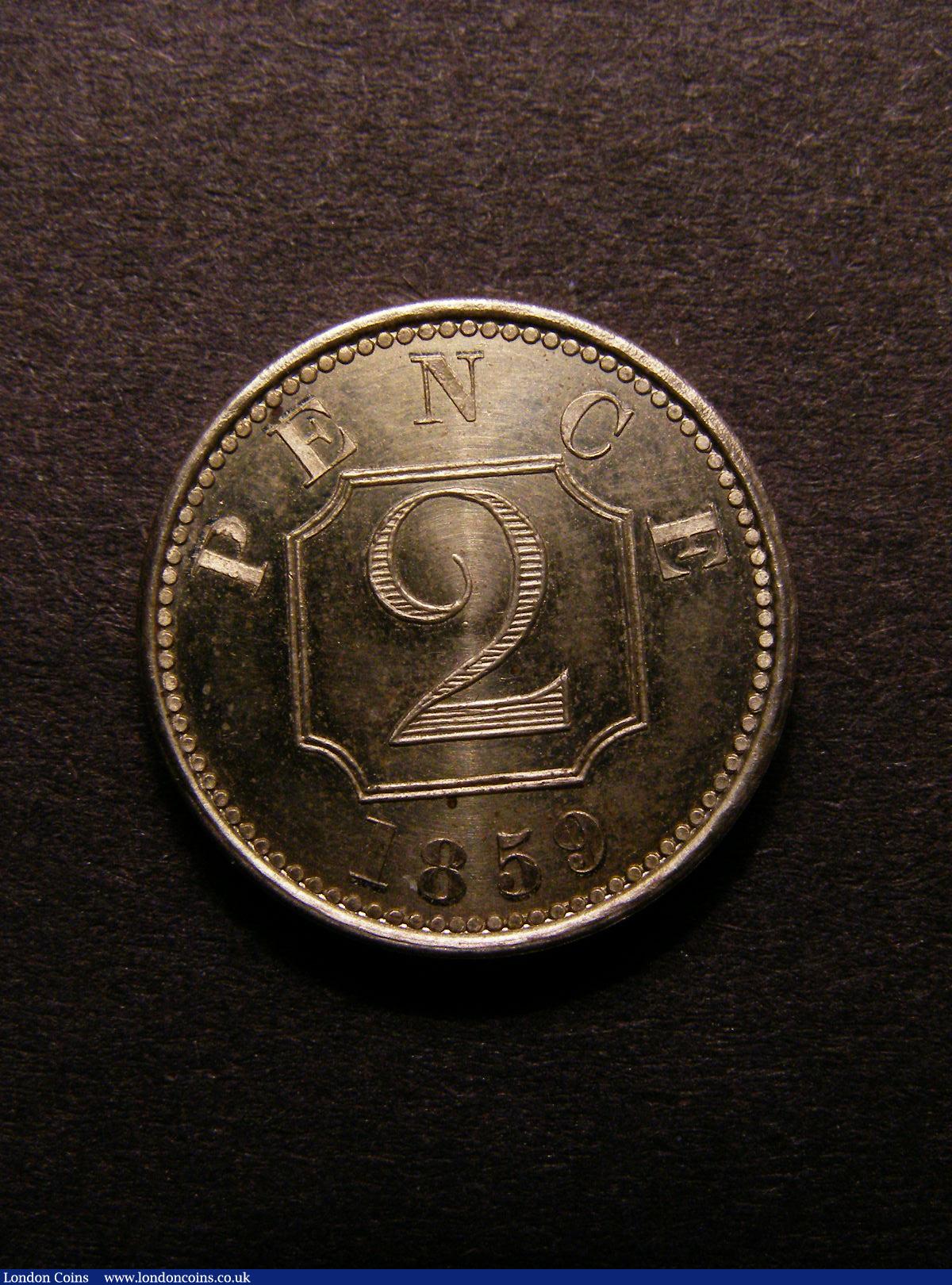 London Coins : A128 : Lot 1889 : Twopence 1859 Pattern in Cupro-Nickel Peck 2029, Freeman 737 (R19) diameter 21mm thickness 2.25m...