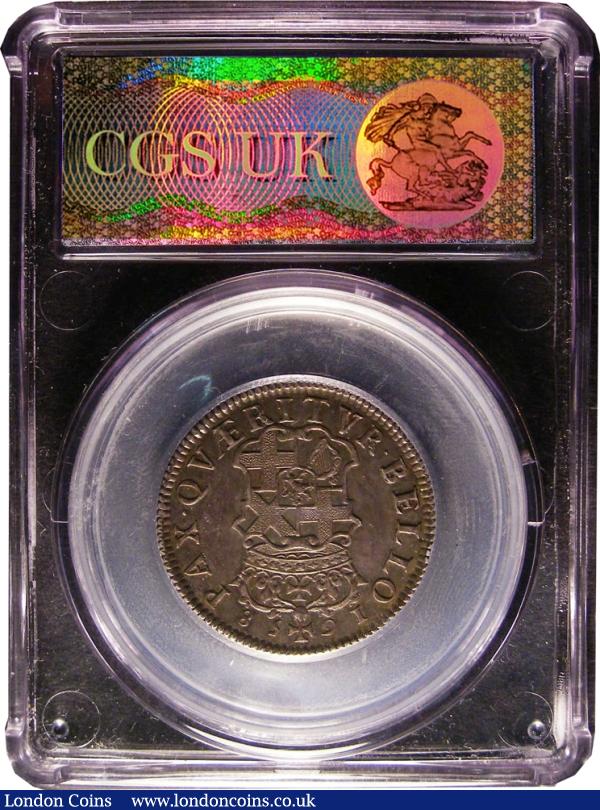London Coins : A128 : Lot 566 : Shilling 1658 Cromwell ESC 1005 CGS EF 70