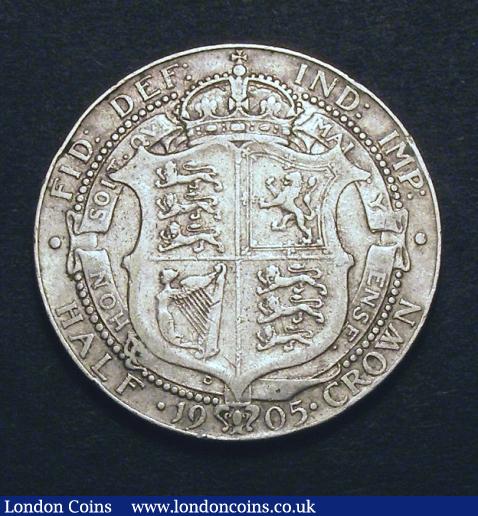 London Coins : A129 : Lot 1494 : Halfcrown 1905 ESC 750 About Fine reverse near so as the I of HONI and P of PENSE are not visible