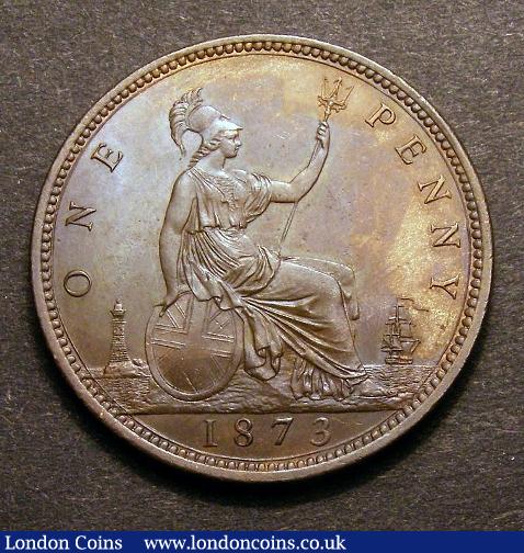 London Coins : A129 : Lot 1691 : Penny 1873 Freeman 64 dies 6+G attractively toned UNC with some surface marks