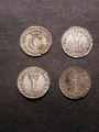 London Coins : A129 : Lot 1582 : Maundy Pennies (4) 1674 GRATIA with inverted G ESC 2279 GVF with an edge knock, 1723 ESC 2327 NE...