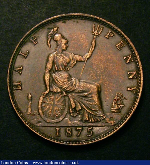 London Coins : A130 : Lot 1435 : Halfpenny 1875 Freeman 322A dies 13+J VF or better with some surface marks on the portrait, rate...