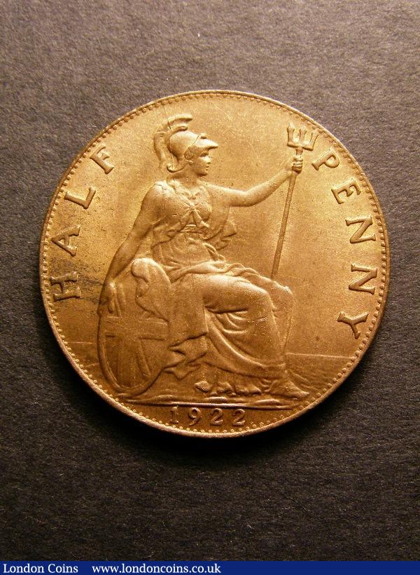London Coins : A130 : Lot 1444 : Halfpenny 1922 Freeman 401 dies 1+A UNC with good subdued lustre, some light tone and cabinet fr...