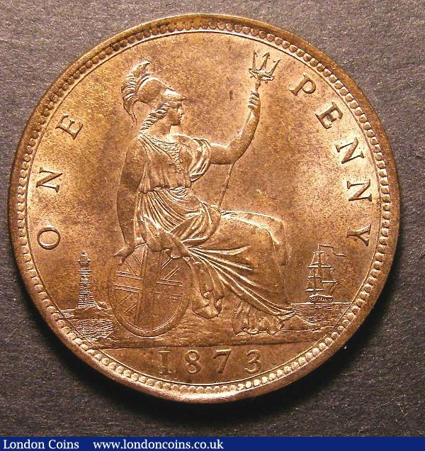 London Coins : A130 : Lot 1584 : Penny 1873 Freeman 64 dies 6+G Gouby BP1873 Ae date covers 12 border teeth, also with D of D:...