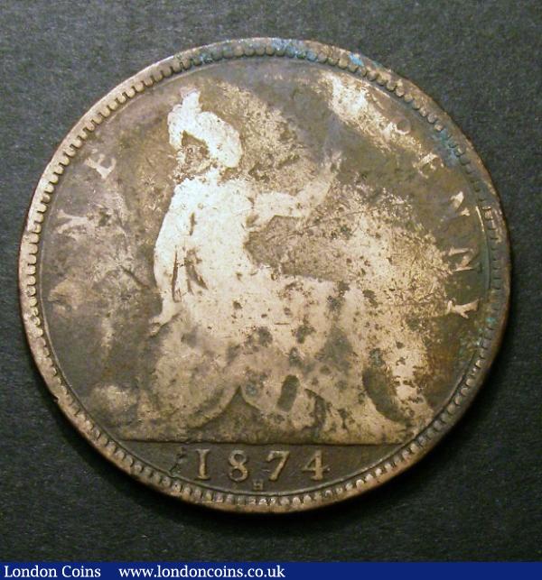 London Coins : A130 : Lot 1593 : Penny 1874H Freeman 76 dies 7+I only Fair but very Rare, we note that there was no example in th...