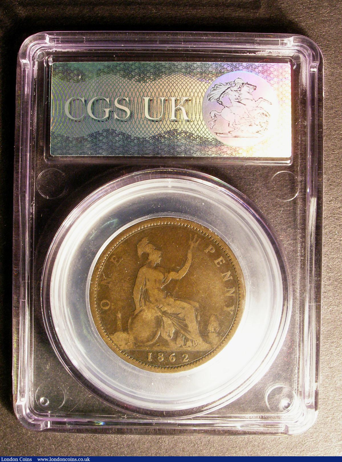 London Coins : A133 : Lot 1104 : Penny 1862 Freeman 41 dies 6+G with the smaller date numerals from the Halfpenny die, Very Rare ...